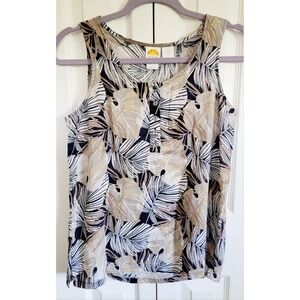 C&C California S Sleeveless Linen Size Small Top Blouse Brown Leaves Tropics NWT